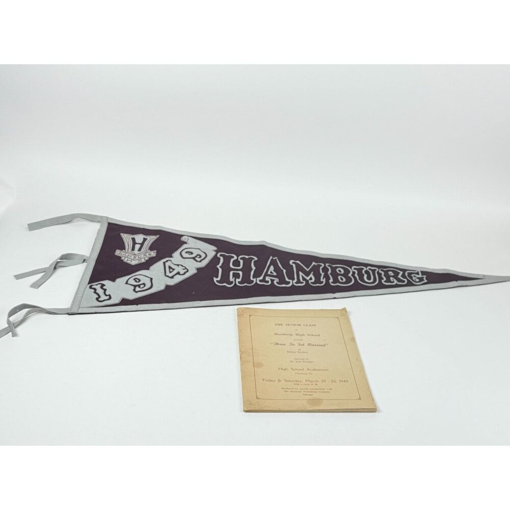 1949 Hamburg High School Felt Pennant Vintage Wool Memorabilia Sewn Lettering